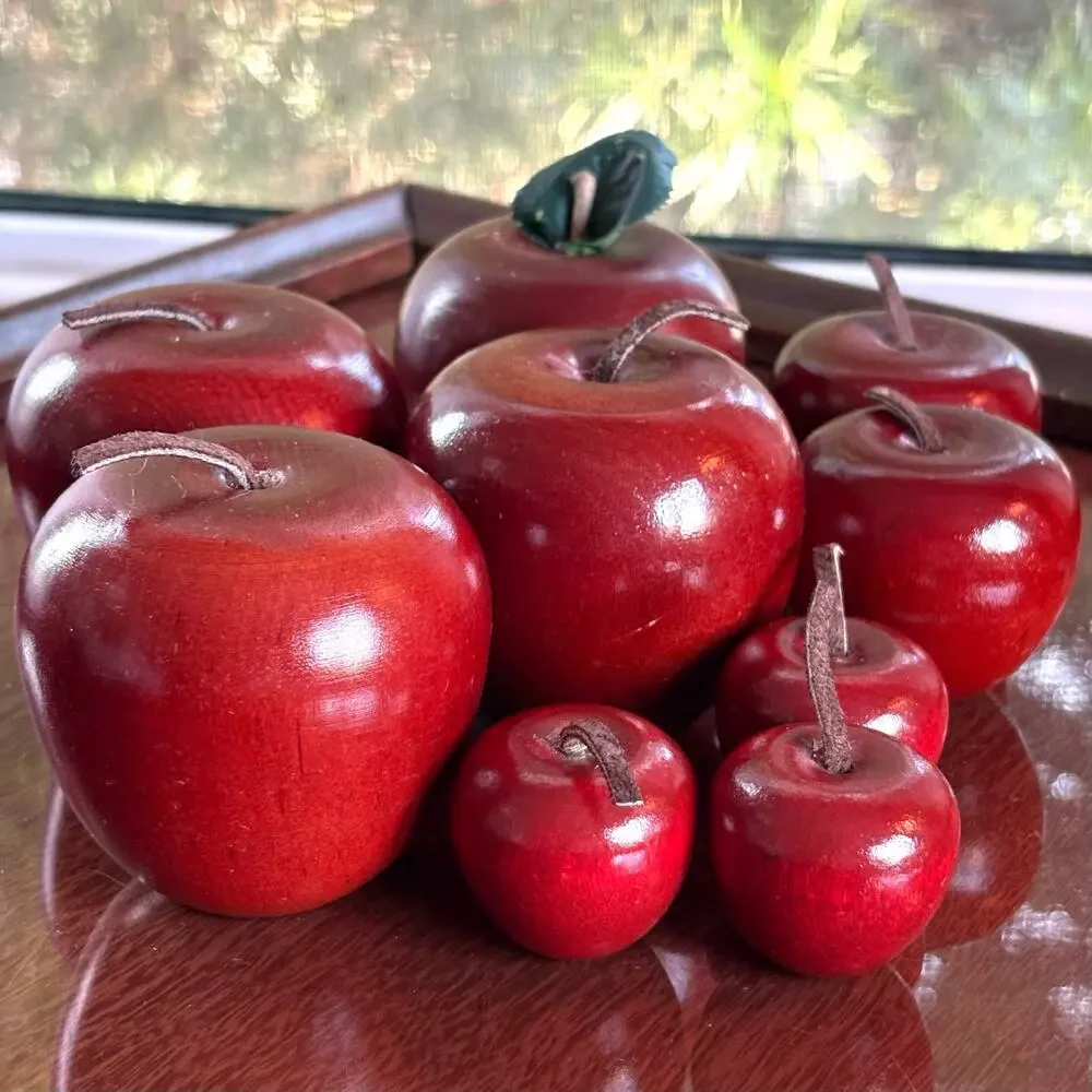 Vintage Wooden Apple Decor Set of 9 Red Rustic